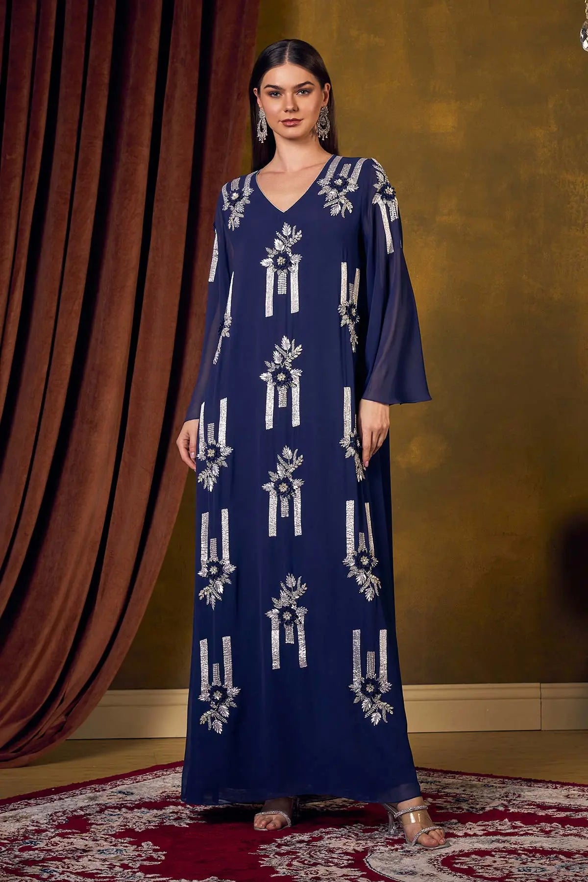 Vivo Lulu Tunic Kaftan - Navy Blue / Pink Print