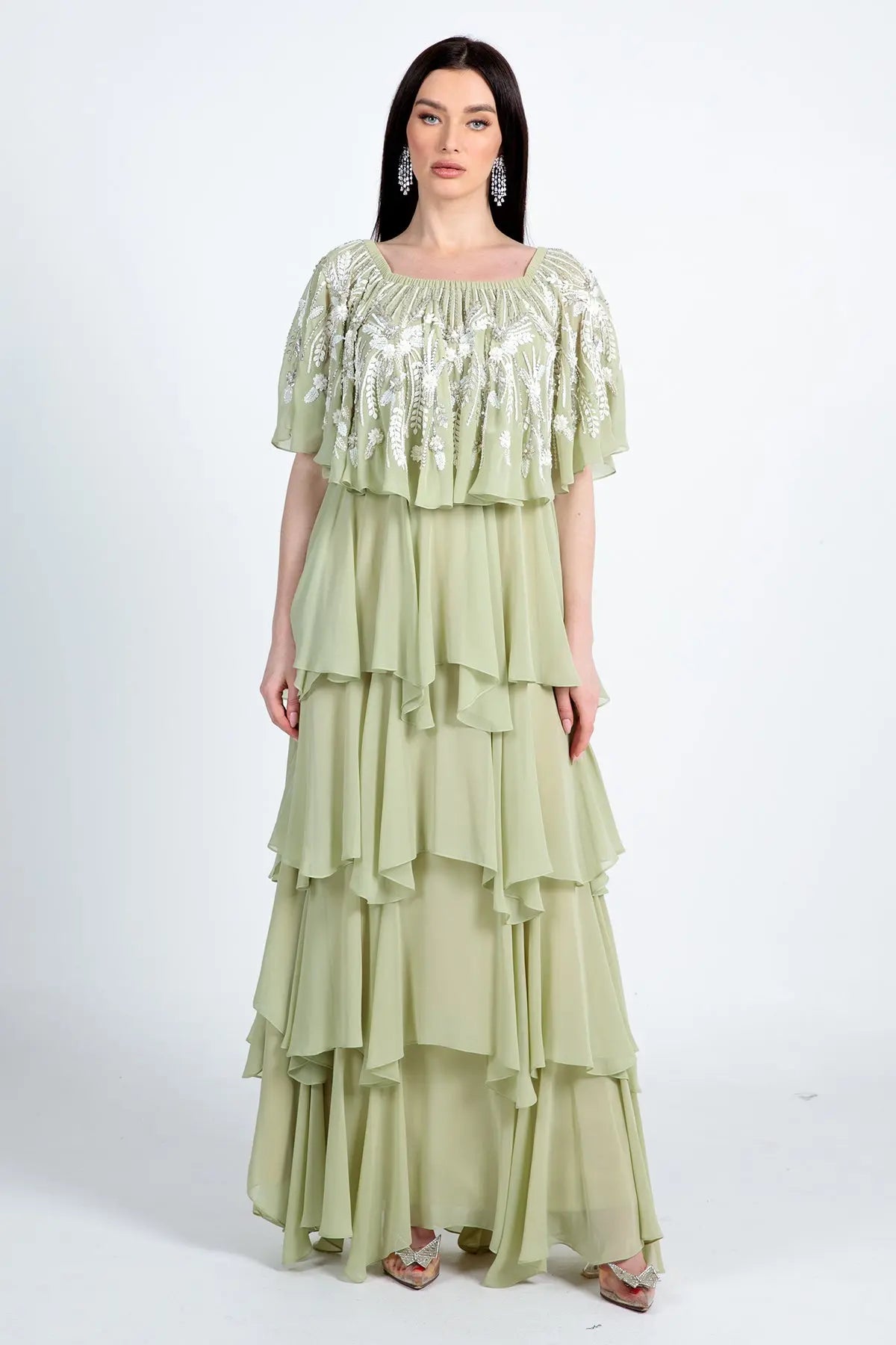 Mint Green Ruffle Dress Shaira Fashions