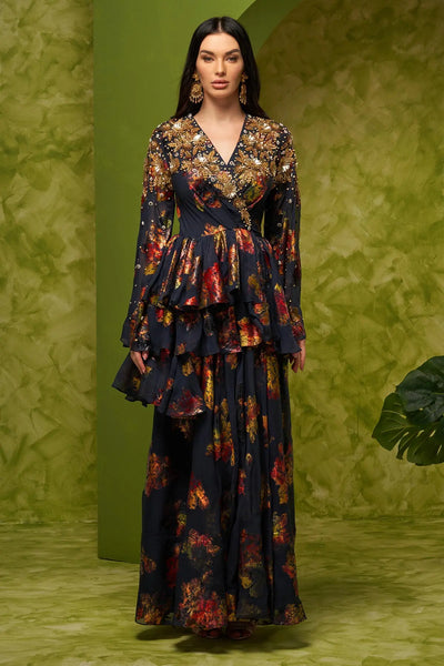 Navy Multicolour Wrap Dress DRESSES