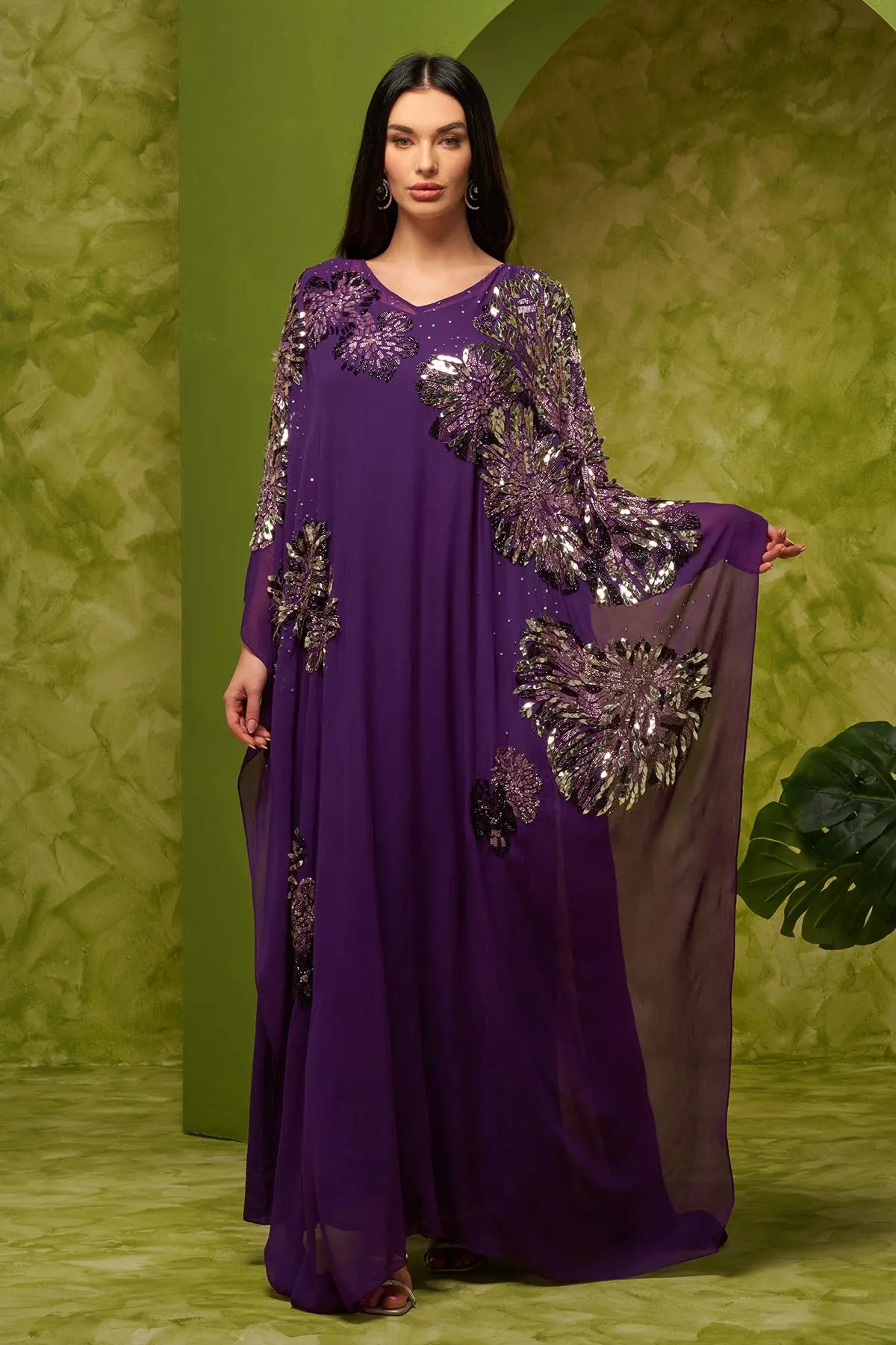 Shaira Fashions | | Luxe straight kaftan with Unique 3D elements and sequins beads embroidery - Separate Lining