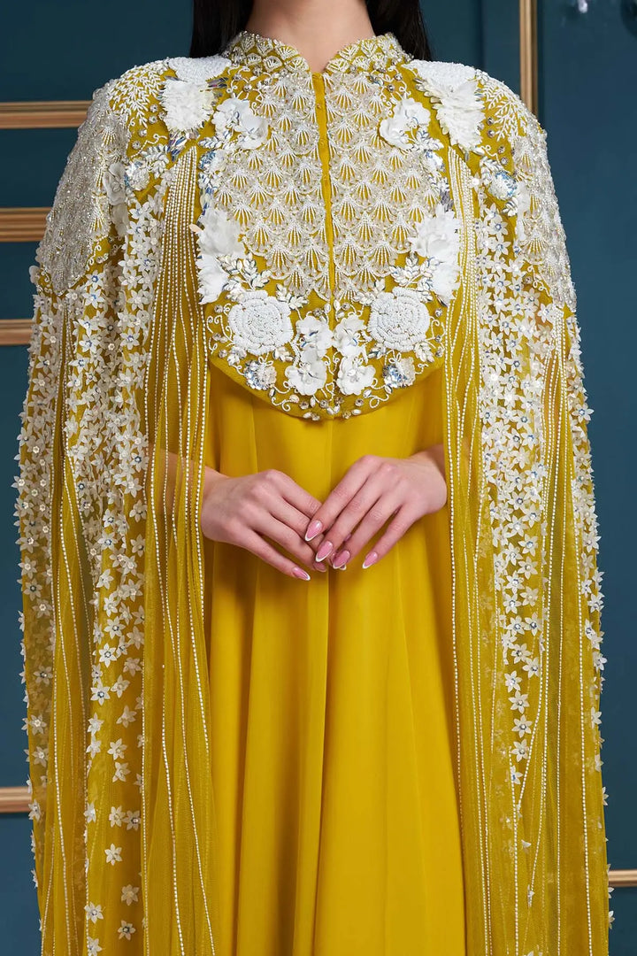cape dress yellow Eloquii attached cape sleeves boohoo Women's Floaty Cape Detail