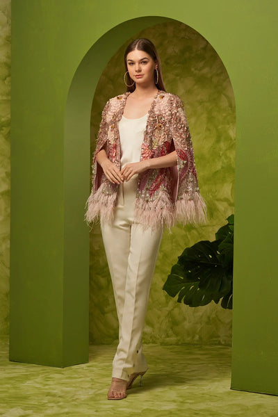 BLUSH FLORAL FEATHER CAPE DRESSES
