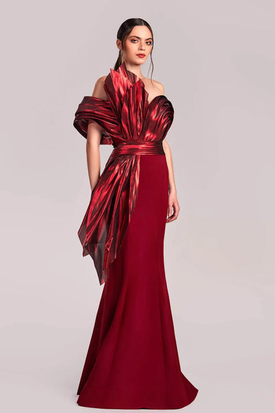 Burgundy Red Metallic Flared Mermaid Dress DRESSES