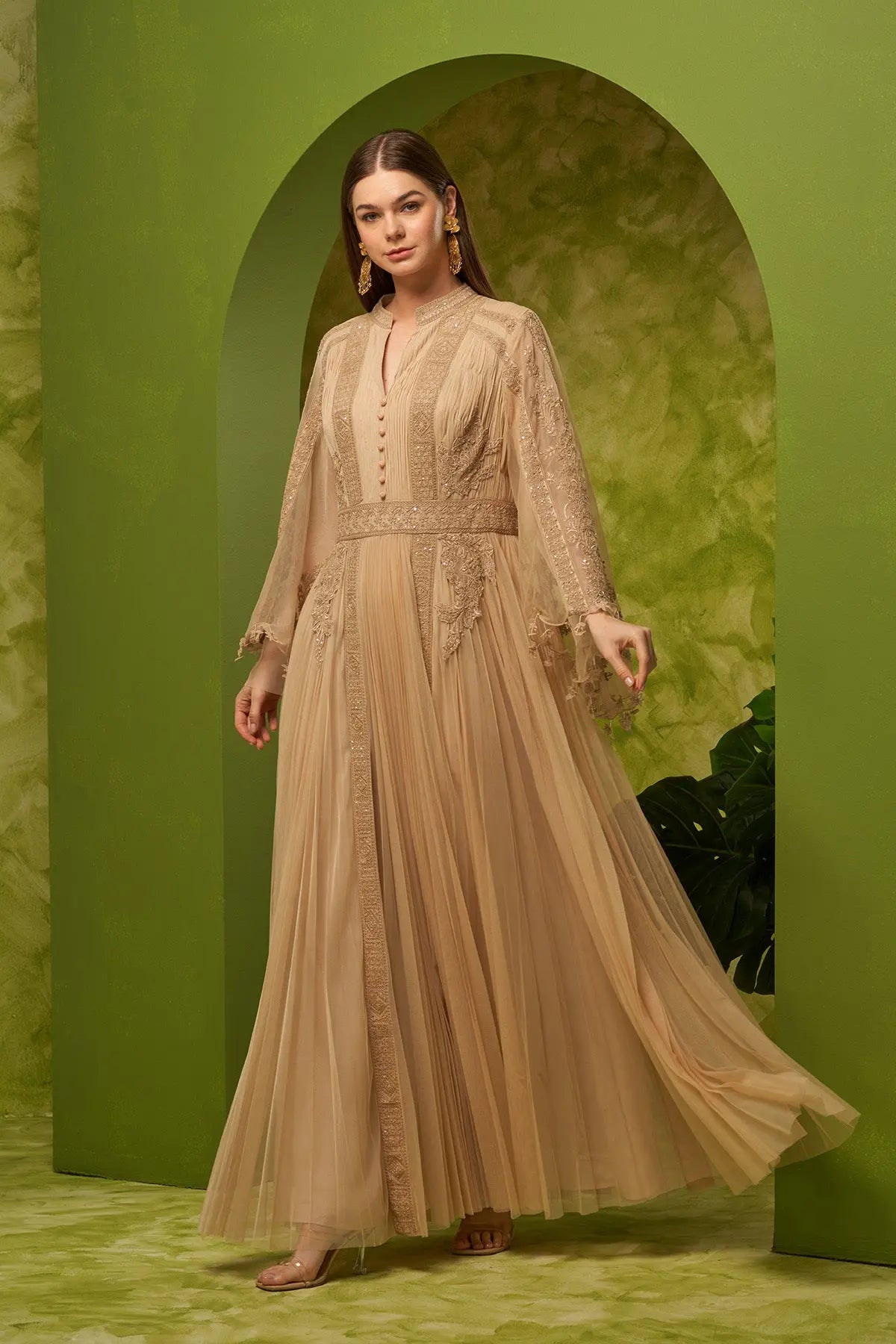 beige kaftan dress WA 03-BEIGE KAFTAN 2Pcs M
