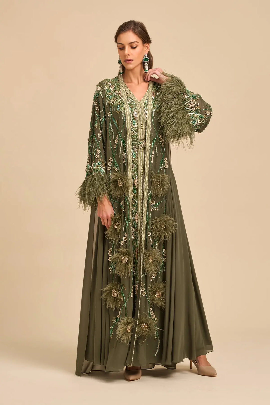 green emerald velvet dress Emerald Green Chiffon and Gold Foil Indian Kaftan