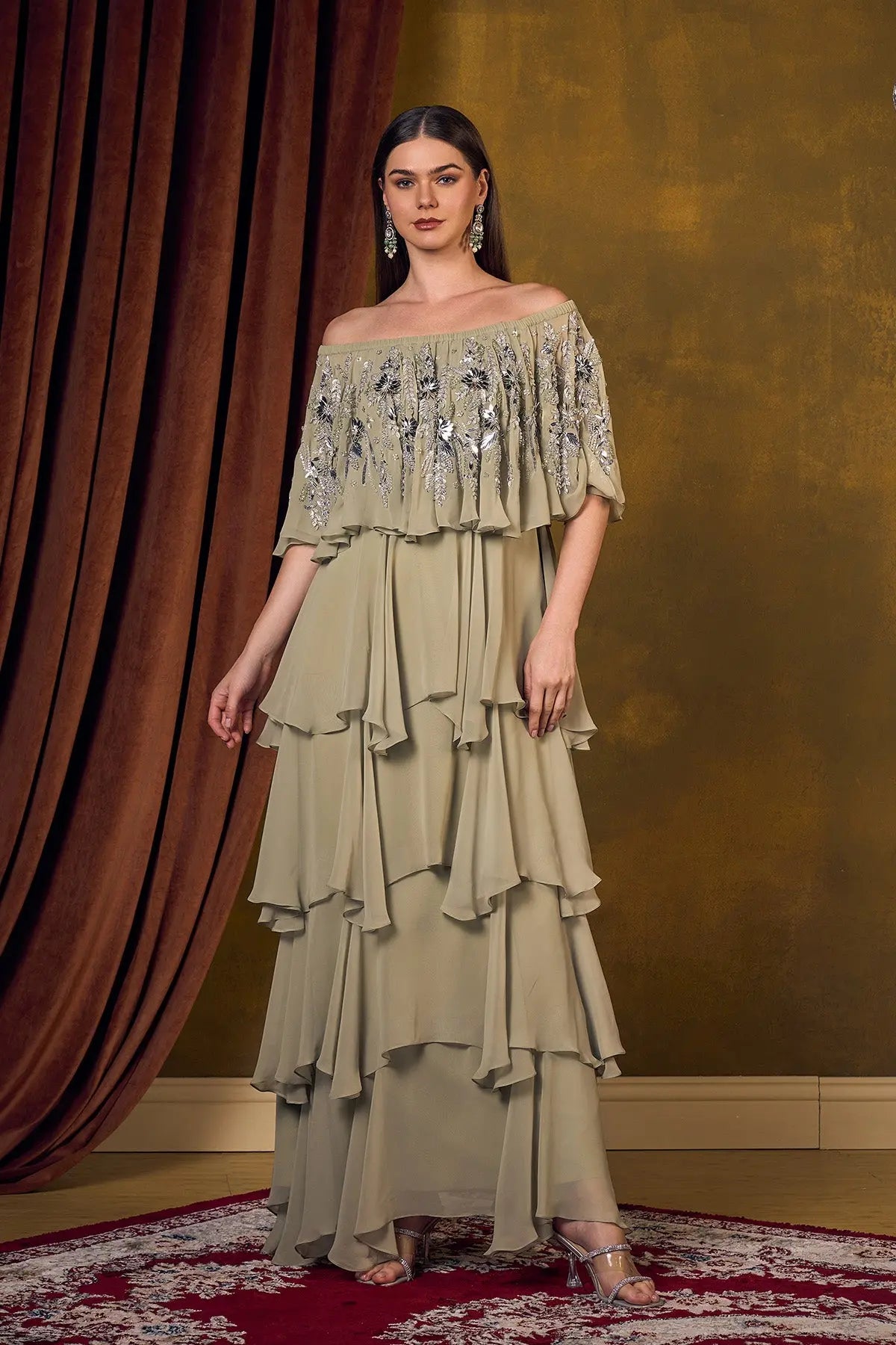 PEAR GREEN RUFFLE DRESS L
