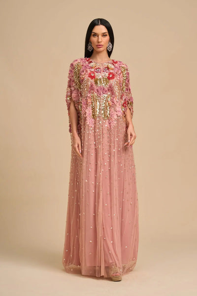 PINK FLORAL LONG CAPE SET DRESSES