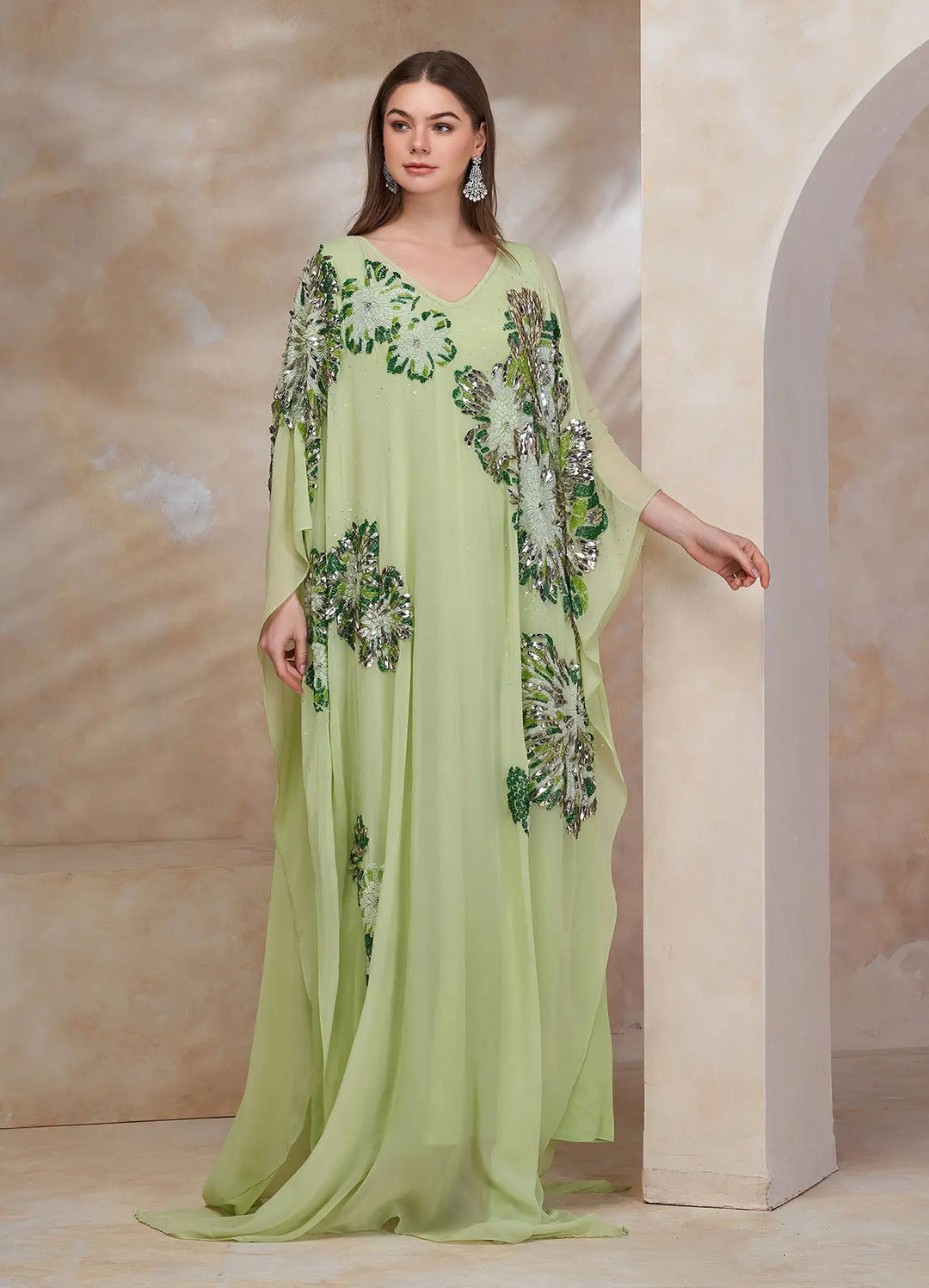 Rehana Mint Green Eid Kaftan - Shaira Fashions Women's dresses Riyadh Rehana Mint Green Eid Kaftan - Shaira Fashions Women's dresses Riyadh