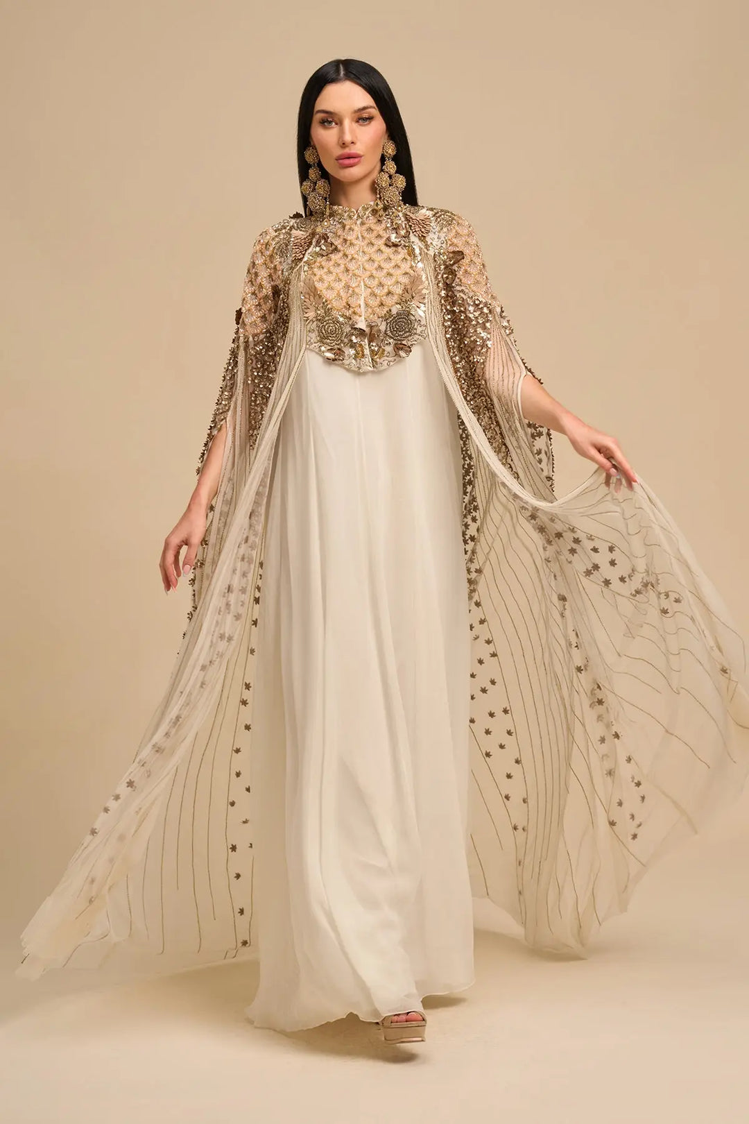 Shaira Fashion Ivory SOFIA CAPE AND DRESS - Ivory XL Shaira Fashion Ivory SOFIA CAPE AND DRESS - Ivory XL