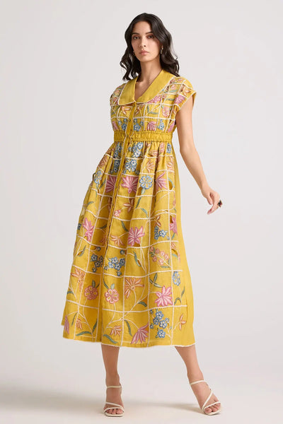 Yellow Checkered Shirt Dress DRESSES